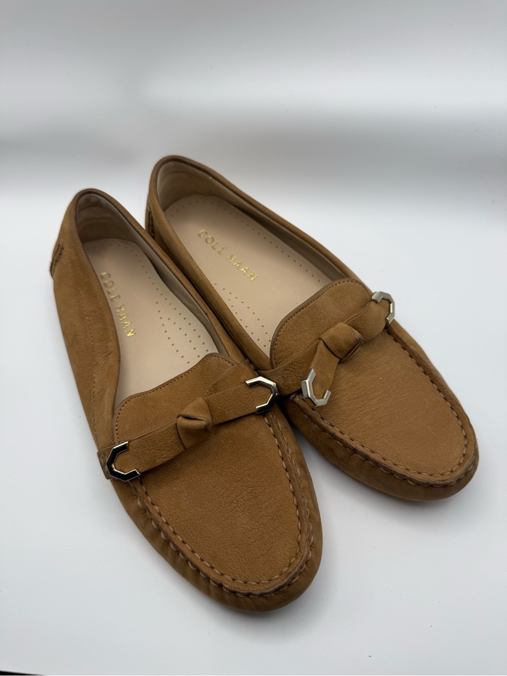 Cole Haan Tan Suede Loafers w/ Silver Hardware